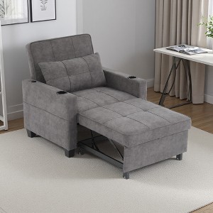 Tech Cloth Leather 3-in-1 Convertible Chair Bed with USB Ports and Cup Holders - 1 of 4