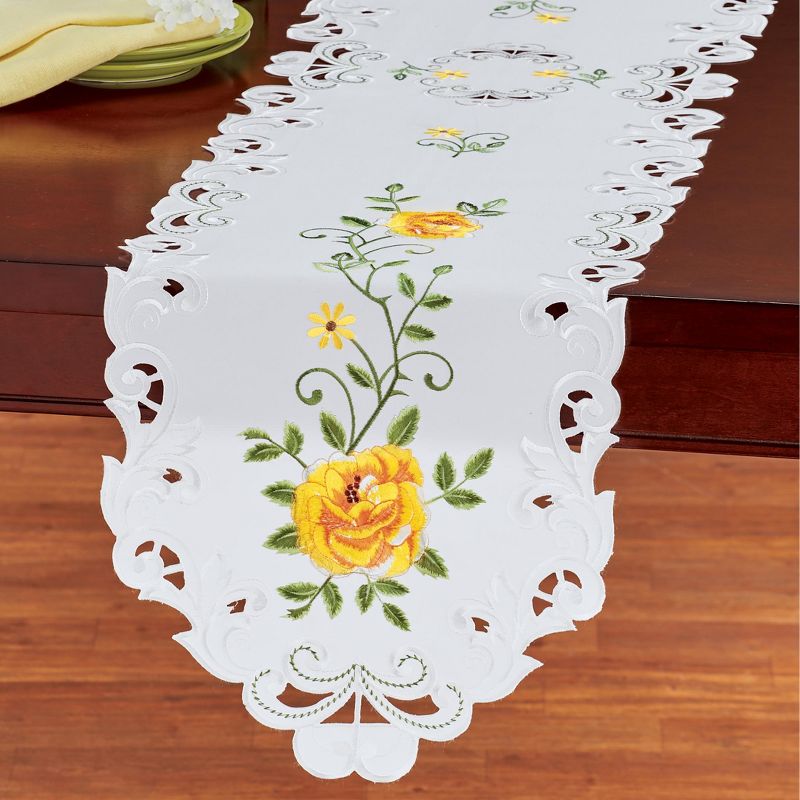 Collections Etc Embroidered Yellow Rose Vine Table Linens, 2 of 3