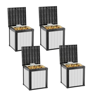 VisioGear Deck Boxes, 4-Piece 45 Gal Outdoor Storage Deck Box, Small Patio Storage Bin for Garden Tools, Black, 30.75"*17.13"*21.85"