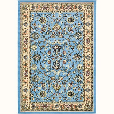 Light Blue and Ivory Synthetic 4' x 6' Reversible Area Rug