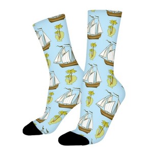 Ship Palms Island Women Printed Crew Socks Funny Funky Socks Soft Polyester Novelty Gifts for Artists Men - 1 of 1