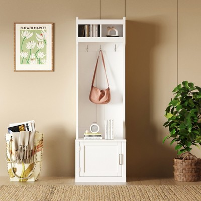 FURNIinspire Hall Trees Minimalist Slim Hall Tree With 6 Hanging Hooks, Clothes Rack, Coat Rack For Hallway, Living Room, White, 15.7"*23.6"*78.7"