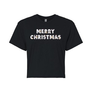 Women's - Winnie the Pooh - Merry Christmas Characters Cropped Graphic T-Shirt - 1 of 4