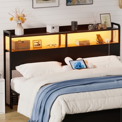 Aheaplus Storage Headboard, Head Board with Charge Station and LED Light
