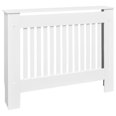 vidaXL Radiator Cover Heating Cabinet 44.1"- White MDF, Easy Assembly, Modern Slatted Design, Additional Shelf Space