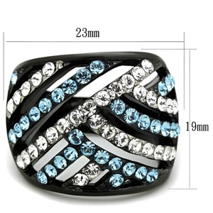 Slickblue Pave Stainless Steel Ring, Sea Blue Synthetic Crystals, Two-Tone IP Black, Bold Sparkle, Women’s size 5–10 - 1 of 4