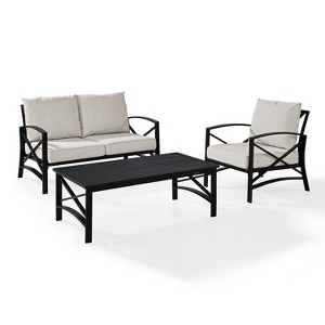 Crosley 3pc Kaplan Steel Outdoor Seating Furniture Set with Loveseat, Chair & Coffee Table - 1 of 4