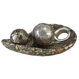 HomeRoots 8" Green Silver And Gold Polyresin Decorative Bowl With Orbs - 1 of 4