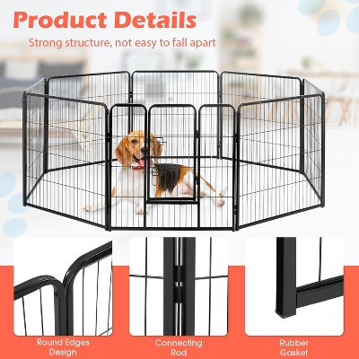 32-Inch Black Metal Outdoor Dog Playpen with Door