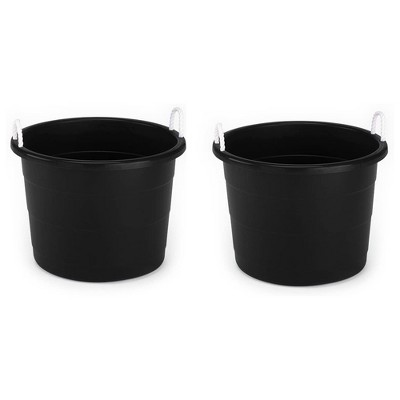 Homz 18 Gallon Durable Plastic Utility Storage Bucket Tub Organizers with Strong Rope Handles for Indoor and Outdoor Use, Black, 2 Pack