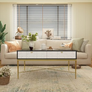 Modern Black and White Coffee Table with 2 Drawers, Living Room Storage Table - 1 of 1