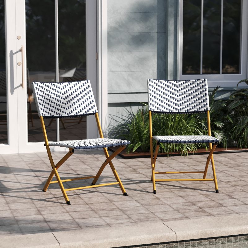 Emma and Oliver Set of Two Folding French Bistro Chairs in PE Rattan with Metal Frames for Indoor and Outdoor Use, 2 of 12