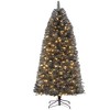 Artificial Black Xmas Tree,Pencil Christmas Tree,with 300 Dual Color LED Lights, Metal Stand & 858 Branch Tips,Christmas Party Decor - 2 of 4