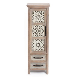 LuxenHome Farmhouse 48" Tower Wood 2-Drawer 1-Door Storage Cabinet Brown - 1 of 4