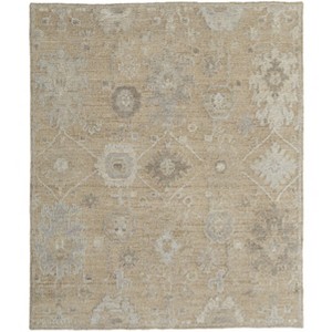 Tan and Ivory Wool Floral Hand Knotted Area Rug - 1 of 4