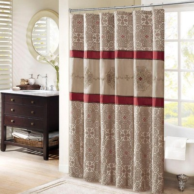 SEVOBAL Shower Curtain Elegant Jacquard Embroidered Design Polyoni Fabric Machine Washable Luxury Bathroom Decor, Red, 72"*72"*0.13"