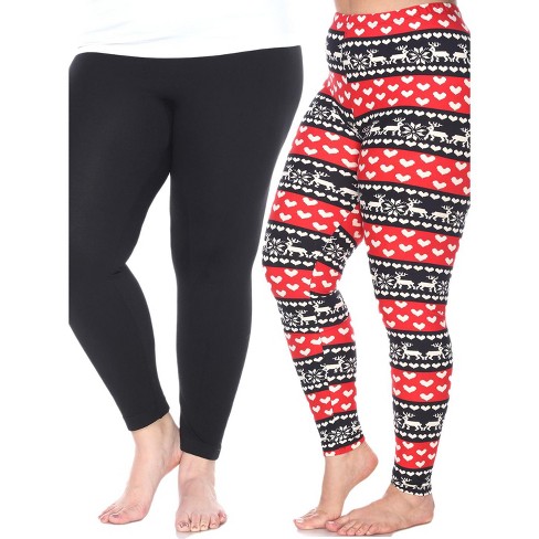 Women's Pack Of 2 Plus Size Leggings - One Size Fits Most Plus - White Mark  : Target