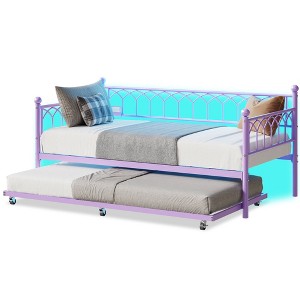 Garvee Twin Daybed with Trundle,Day Bed with LED Lights & Charging Station, Metal Bed Frame with Pull Out Trundle for Living Room, Small Spaces - 1 of 1