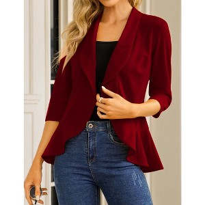 Womens Blazer 3/4 Sleeve Casual Office Business Open Front Suit Jacket Cardigan - 1 of 4