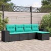 vidaXL 5 Piece Patio Sofa Set with Cushions Black Poly Rattan - Black and Blue Without Table - 2 of 4