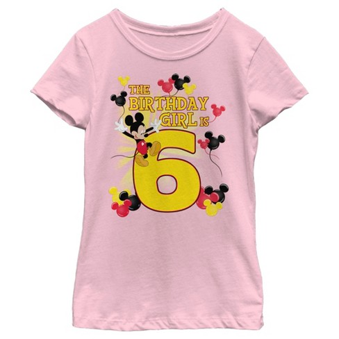 girl s disney mickey mouse the birthday girl is 6 t shirt light pink small target