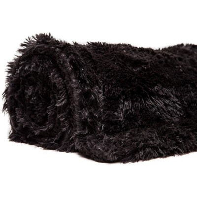 Black Reversible Faux Fur and Sherpa Throw Blanket 50" x 65"