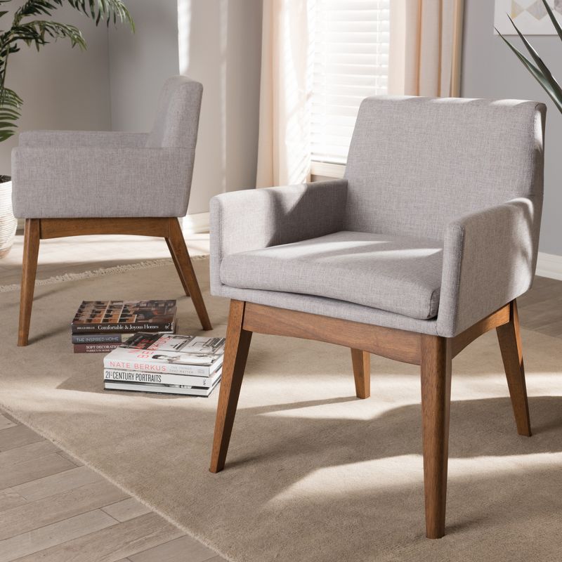 Set of 2 Nexus Mid Century Modern Walnut Wood Fabric Upholstered Dining Armchair - Baxton Studio, 6 of 9