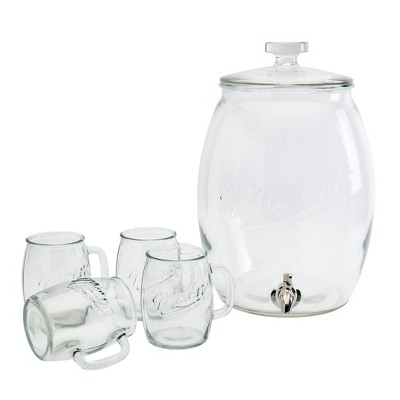 5pc Glass Belly Beverage Dispenser and Drinkware Set - Mason Craft & More