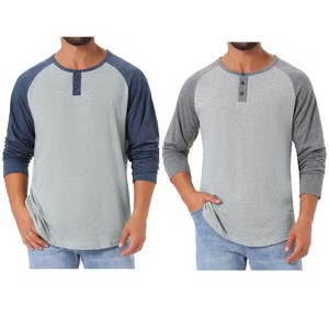 INSPIRE CHIC Men's Casual Raglan Long Sleeves Tee Shirt Henley T-Shirts 2 Packs - 1 of 4