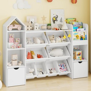 Kids Toy Organizer with Removable Toy Bins & Storage Cubbies, Kids Bookshelf - 1 of 4