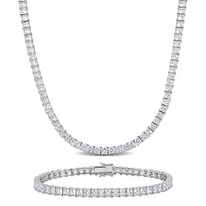 EVERLY JEWELRY |Men's Sterling Silver 63ct TGW Created White Sapphire Tennis Necklace and Bracelet 2-Pc Set - 20 in + 9 in - 1 of 4