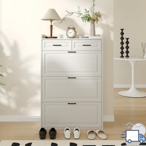 Jojoka Narrow Shoe Storage Cabinet with 3 Flip Drawers & 2 Slide Drawers – Freestanding Entryway Shoe Organizer with Adjustable Shelves - 1 of 4