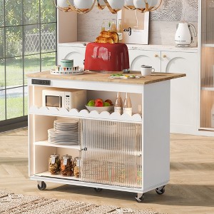 Kitchen Island, with Drop Leaf Kitchen Cart On Wheels, with Large Kitchen Island Cart with 2 Cabinet and 1 Open Shelf - 1 of 4