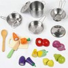 Play Kitchen Accessories, Wooden Food, Cooking Set with Stainless Steel Pots, Apron, Chef Hat, Cutting Food Playset - 2 of 4