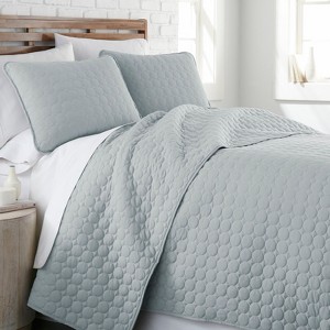 FIONECA Luxury Round Quilted Silky Soft Reversible Microfiber Quilt Set White - 1 of 4