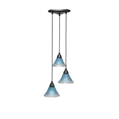 Toltec Lighting Europa 3 - Light Pendant in  Matte Black with 7" Teal Crystal Shade