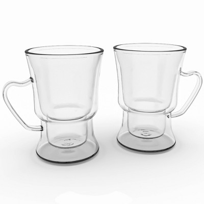 Elle Decor Set of 2 Double Wall Insulated Coffee Mugs, 8 oz Double Walled  Tiered Design Coffee Mug With Handle, Clear