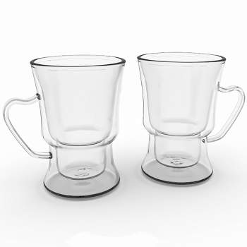 Elle Decor Double Wall Glass 8 oz. Coffee Espresso Mugs, Set of 2, Heat Resistant Borosilicate Glass, Hot & Cold Beverages, Durable & Lightweight