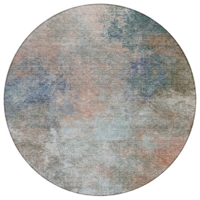 Copper And Navy Blue Abstract Washable Indoor Outdoor Area Rug