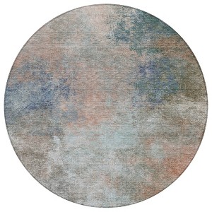 Copper And Navy Blue Abstract Washable Indoor Outdoor Area Rug - 1 of 4