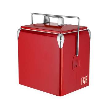 Foster & Rye Red Stainless Steel Cooler, Plastic Lined, Vintage Style Beer and Wine Cooler, Portable Beverage Chiller and Ice Chest, Set of 1