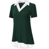 Women's Short Sleeve V-Neck Contrast Collared Shirts Patchwork Work Blouse Tunics Tops - 2 of 4