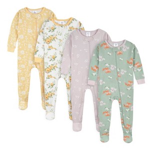 Gerber Baby Girls' 4-Pack Snug Fit Footed Cotton Pajamas - 1 of 4