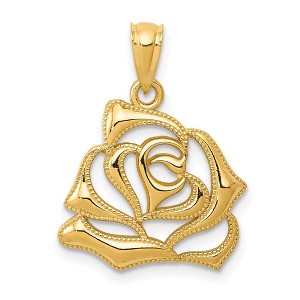Black Bow Jewelry 14k Yellow Gold Open Rose Blossom Pendant, 16mm (5/8 inch) - 1 of 4