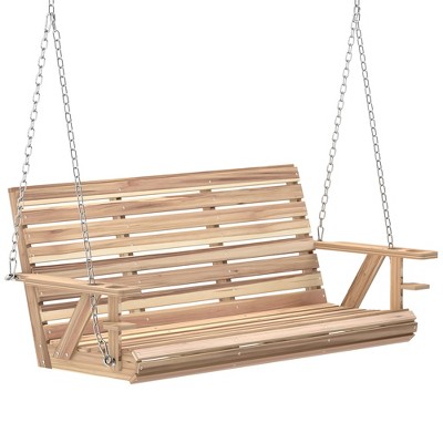 Nature Wood 5 FT 3-Seater Outdoor Porch Swing with Cupholders