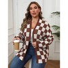 Coolmee Women's Long Sleeve Plus Size Sweater Checkered Cardigan Open Front Outerwear Tops - 3 of 4