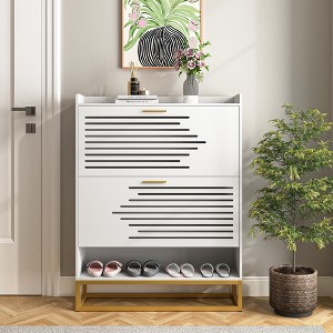 Resenkos Shoe Cabinet with 2 Flip Drawers, Freestanding Shoe Cabinet Organizer with Metal Legs, Shoes Storage Cabinet for Entryway, White - 1 of 4