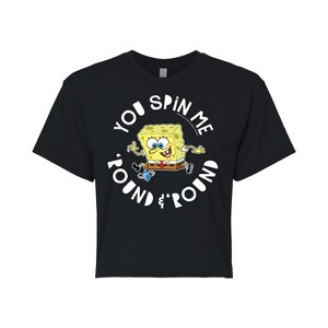 Women's SpongeBob SquarePants You Spin Me Round And Round Cropped Graphic T-Shirt - Black - 2 X-Large - 1 of 4