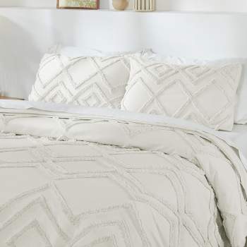 Textured Duvet Cover & Shams | 3 Piece Set Soft 100% Cotton | White Duvet Cover by California Design Den