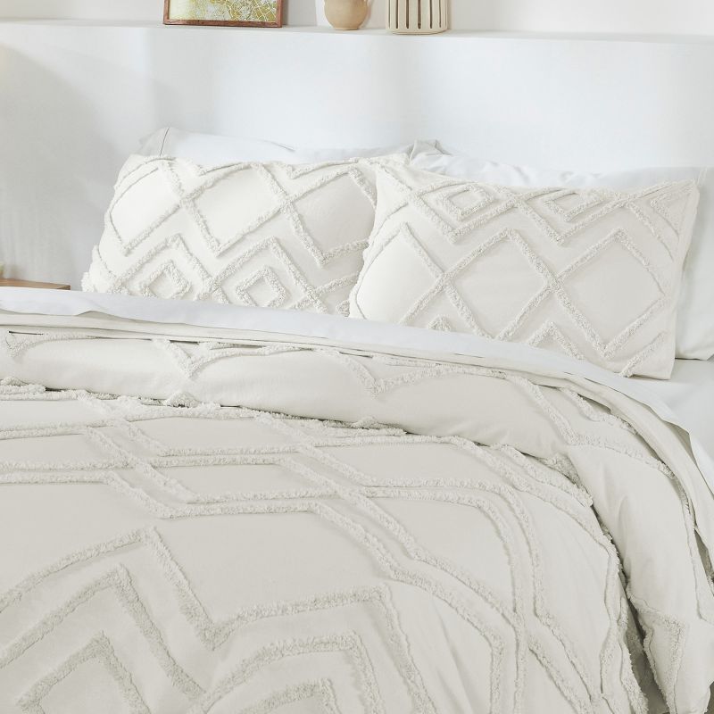 Textured Duvet Cover & Shams | 3 Piece Set Soft 100% Cotton | White Duvet Cover by California Design Den, 1 of 9